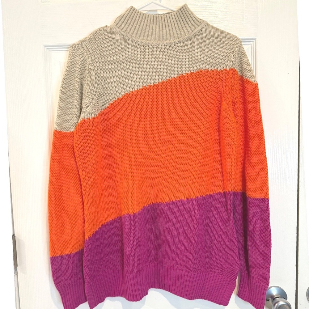 3/$30 Kim Gravel Belle Mock Neck Color Block Knit‎ Sweater Pullover Top Size 4